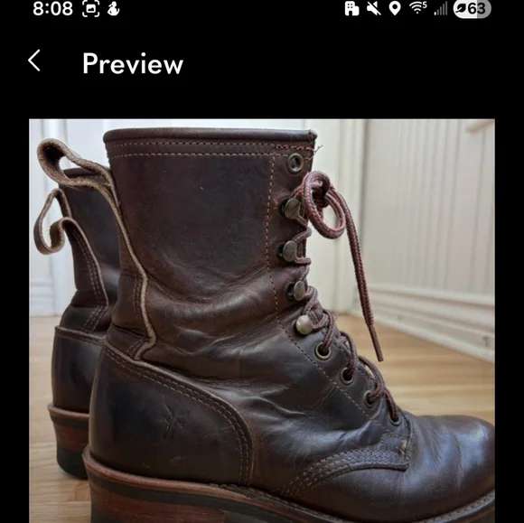 Frye Dark Brown Leather Combat Boots - Picture 2 of 5